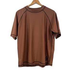UV Skins Brown Rash Guard Swim Shirt XXL 2XL Mock Neck Short Sleeves